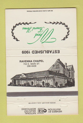 Matchbook Cover - Ravenna Chapel Wood Funeral Homes Atwater OH? 40 Strike