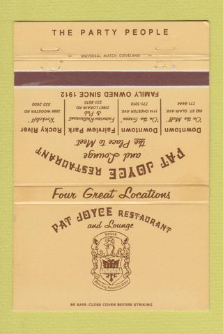Matchbook Cover - Pat Joyce Restaurant Cleveland OH 40 Strike