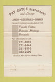 Matchbook Cover - Pat Joyce Restaurant Cleveland OH 40 Strike
