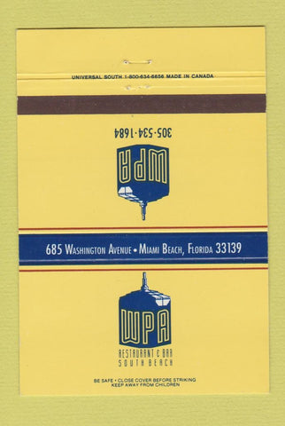 Matchbook Cover - WPA Retaurant South Beach Miami Beach FL 40 Strike