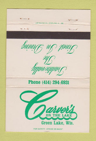 Matchbook Cover - Carver's on the Lake Green Lake WI WEAR WHITE 40 Strike