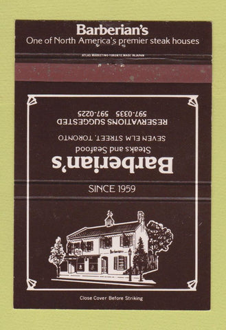 Matchbook Cover - Barberian's Restaurant Toronto ON 40 Strike