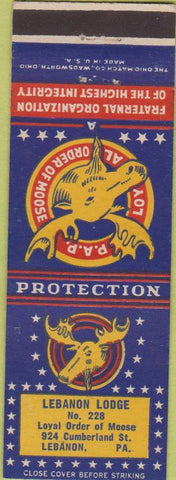 Matchbook Cover - Matchbook Cover Moose Lodge Lebanon PA blue