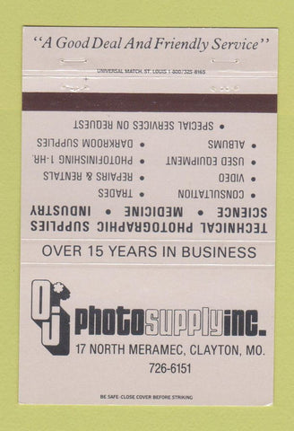 Matchbook Cover - OJ Photo Supply Clayton MO 40 Strike