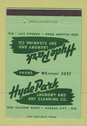Matchbook Cover - Hyde Park Laundry Dry Cleaning Kansas City MO 40 Strike