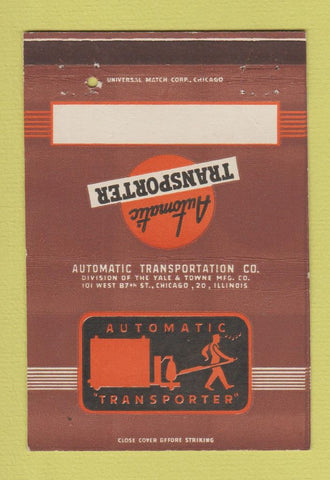 Matchbook Cover - Automatic Transporter Chicago IL lifts pallet 40 Strike
