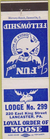 Matchbook Cover - Matchbook Cover Moose Lodge Lancaster PA