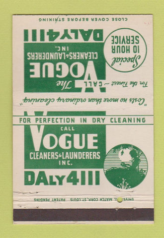 Matchbook Cover - Vouge Cleaners Laundry Milwaukee WI MISCUT BACK 40 Strike