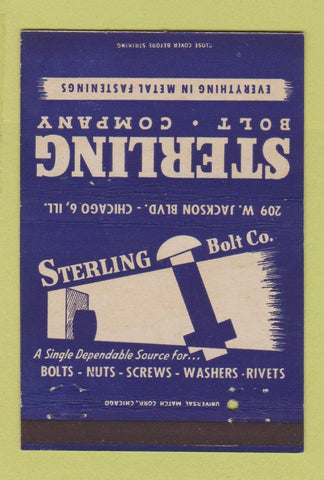 Matchbook Cover - Sterling Bold Fasteners Chicago IL 40 Strike