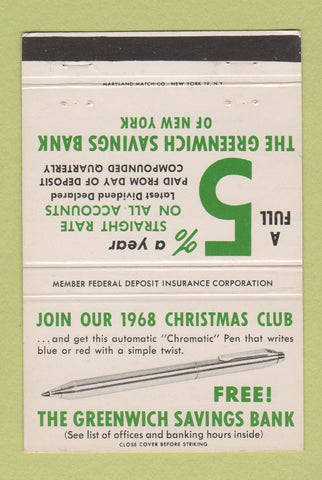 Matchbook Cover - Greenwich Savings Bank New York City 40 Strike