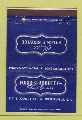 Matchbook Cover - Forest Abbott Food Brokers Greenville SC 40 Strike