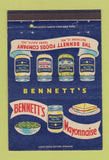 Matchbook Cover Bennett's Mayonnaise Foods Terre Haute Baltimore WEAR 40 Strike