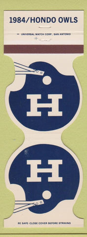 Matchbook Cover - Hondo Owls 1984 Football Hondo TX