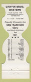 Matchbook Cover - San Francisco 49ers Football 1981 Griffin Bros Western