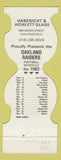 Matchbook Cover - Oakland Raiders Football 1982 Habenicht Glass San Francisco