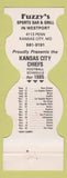 Matchbook Cover - Kansas City Chiefs Football 1985 Fuzzy's Sports Bar
