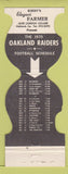 Matchbook Cover - Oakland Raiders Football 1970 Schedule Elegant Farmer WEAR