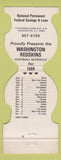 Matchbook Cover - Washington Redskins Football 1980 Savings Loan DC WEAR
