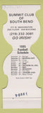 Matchbook Cover - Notre Dame Football 1985 Summit Club South Bend IN