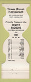 Matchbook Cover - Denver Broncos Football Town House Fort Collins Colorado 1981