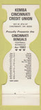 Matchbook Cover - Cincinnati Bengals Football 1982 Kemba Credit Union #1