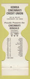 Matchbook Cover - Cincinnati Bengals Football 1982 Kemba Credit Union