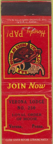 Matchbook Cover - Matchbook Cover Moose Lodge Verona PA