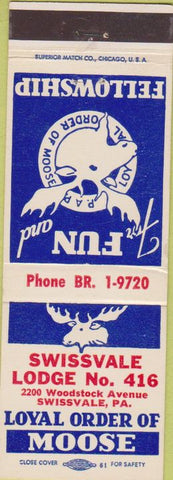 Matchbook Cover - Matchbook Cover Moose Lodge Swissvale PA