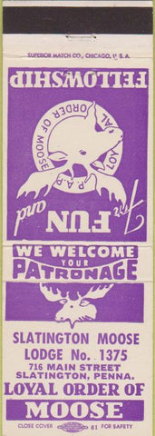 Matchbook Cover - Matchbook Cover Moose Lodge Slatington PA