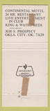 Matchbook Cover - Continental Motel Restaurant Oklahoma City OK 30 Strike