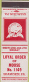 Matchbook Cover - Matchbook Cover Moose Lodge Shamokin PA