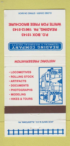 Matchbook Cover - Reading Historical Society railroad Reading PA 30 Strike