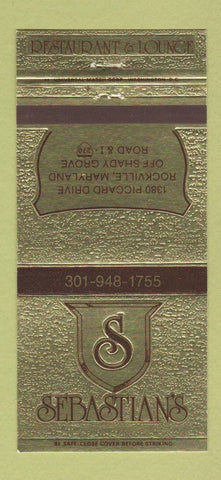 Matchbook Cover - Sebastian's Restaurant Rockville MD 30 Strike