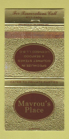 Matchbook Cover - Mavrou's Place  30 Strike