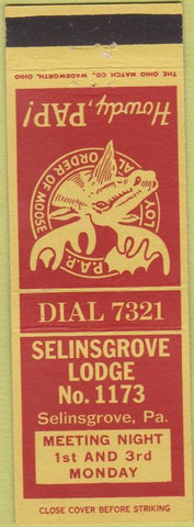 Matchbook Cover - Matchbook Cover Moose Lodge Selinsgrove PA
