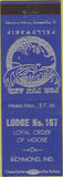 Matchbook Cover - Matchbook Cover Moose Lodge Richmond IN blue