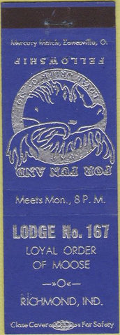 Matchbook Cover - Matchbook Cover Moose Lodge Richmond IN blue