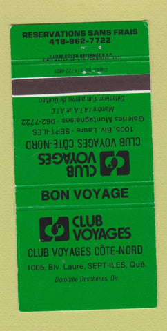 Matchbook Cover - Club Voyages Cote Nord Sept Iles QC 30 Strike