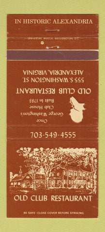 Matchbook Cover - Old Club Restaurant Alexandria VA 30 Strike