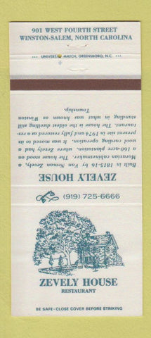 Matchbook Cover - Zevely House Restaurant Winston Salem NC 30 Strike