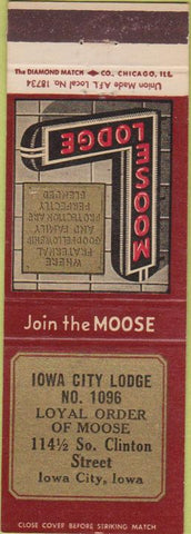 Matchbook Cover - Matchbook Cover Moose Lodge Iowa City IA