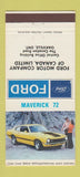 Matchbook Cover - Ford Maverick 1972 Oakville ON 30 Strike