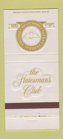 Matchbook Cover - Statesman's Club Kansas City MO Safety Savings 30 Strike
