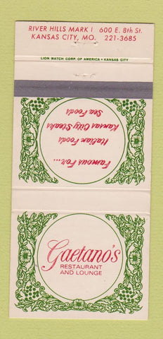 Matchbook Cover - Gaetano's Restaurant Kansas City MO 30 Strike