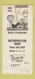 Matchbook Cover - Metropolitan Bank Kansas City MO 30 Strike