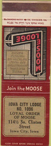 Matchbook Cover - Matchbook Cover Moose Lodge Iowa City IA WEAR