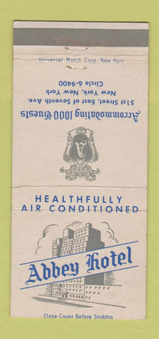 Matchbook Cover - Abbey Hotel New York City WEAR 30 Strike
