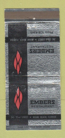Matchbook Cover - Embers Restaurant Miami Beach FL WEAR 30 Strike