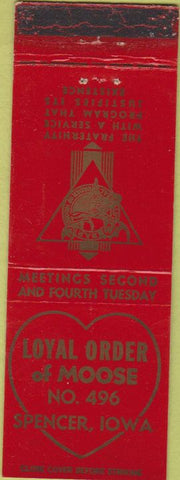 Matchbook Cover - Matchbook Cover Moose Lodge Spencer IA WEAR