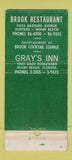 Matchbook Cover - Brook Restaurant Miami Beach FL Gray's Inn 30 Stick